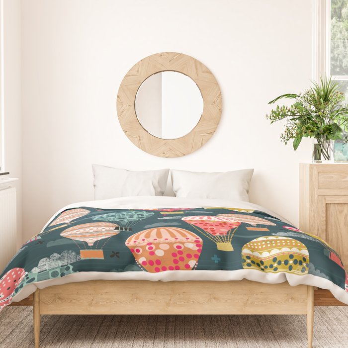 Hot Air Balloons - Retro, Vintage-inspired Print and Pattern by Andrea Lauren Duvet Cover Gallery Image 3