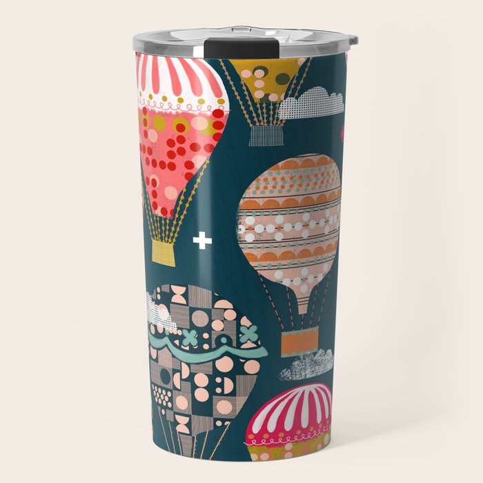 Hot Air Balloons - Retro, Vintage-inspired Print and Pattern by Andrea Lauren Travel Mug Gallery Image 1