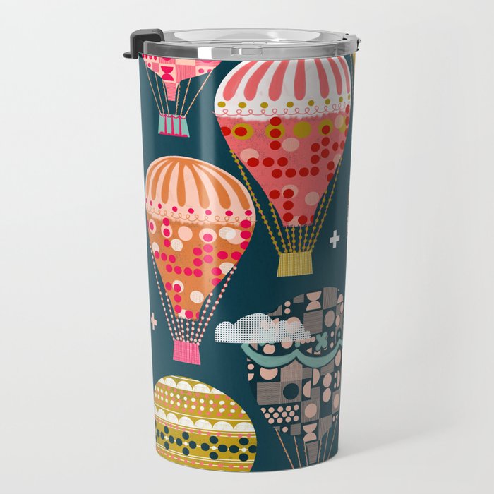 Hot Air Balloons - Retro, Vintage-inspired Print and Pattern by Andrea Lauren Travel Mug Gallery Image 3