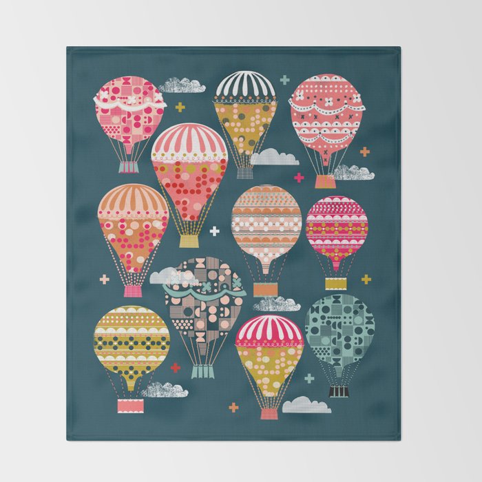 Hot Air Balloons - Retro, Vintage-inspired Print and Pattern by Andrea Lauren Throw Blanket Gallery Image 2