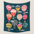 Hot Air Balloons - Retro, Vintage-inspired Print and Pattern by Andrea Lauren Wall Tapestry Gallery Image 4