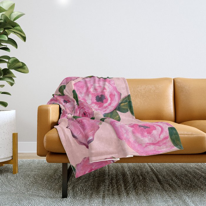 Pink Peonies on Blush Throw Blanket Gallery Image 1