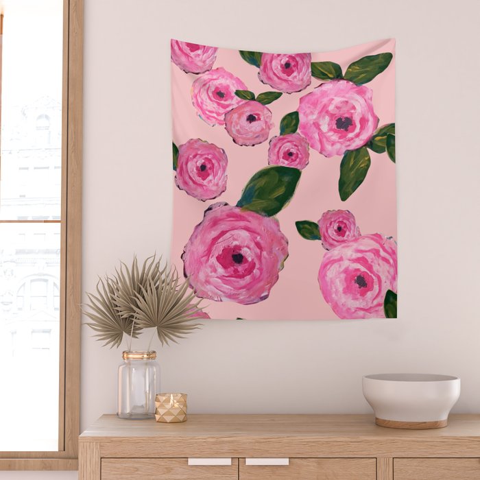 Pink Peonies on Blush Wall Tapestry Gallery Image 2
