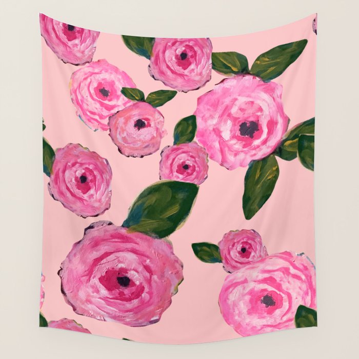 Pink Peonies on Blush Wall Tapestry Gallery Image 1