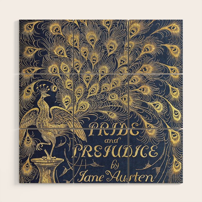 Pride and Prejudice by Jane Austen Vintage Peacock Book Cover Wood Wall Art Gallery Image 1