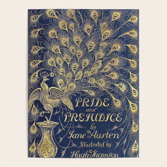 Pride and Prejudice by Jane Austen Vintage Peacock Book Cover Poster Gallery Image 1