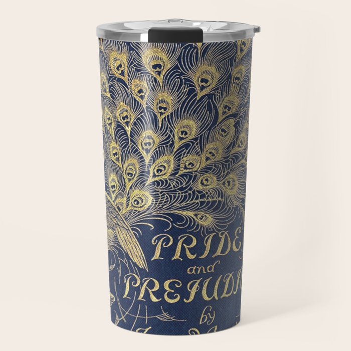 Pride and Prejudice by Jane Austen Vintage Peacock Book Cover Travel Mug Gallery Image 1