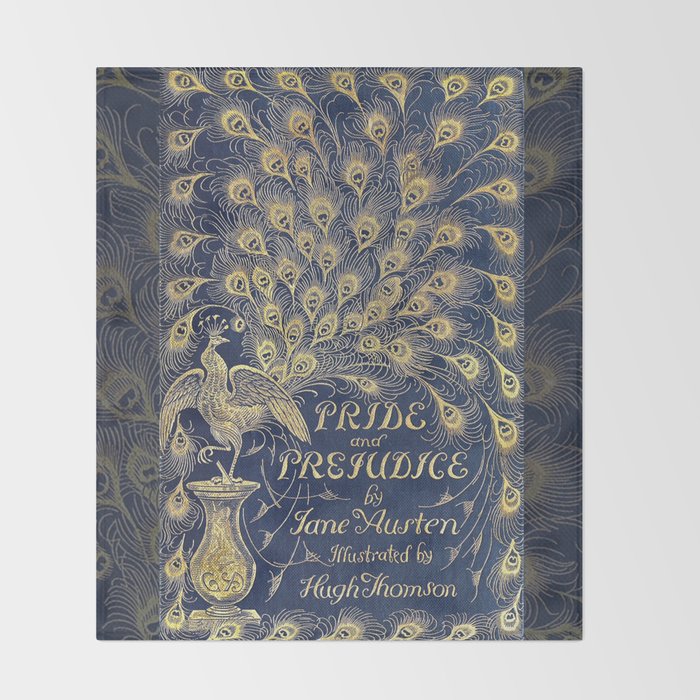 Pride and Prejudice by Jane Austen Vintage Peacock Book Cover Throw Blanket Gallery Image 2