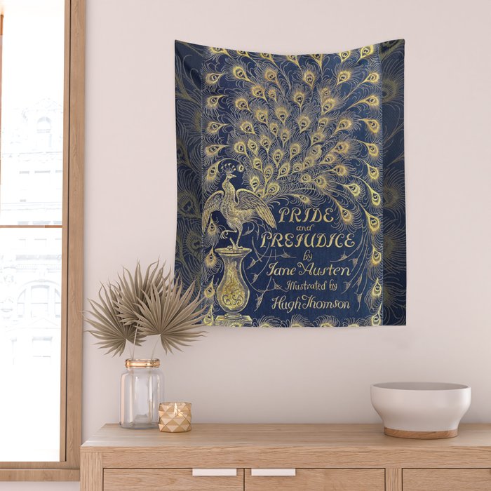 Pride and Prejudice by Jane Austen Vintage Peacock Book Cover Wall Tapestry Gallery Image 2
