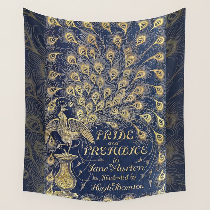 Pride and Prejudice by Jane Austen Vintage Peacock Book Cover Wall Tapestry Gallery Image 4