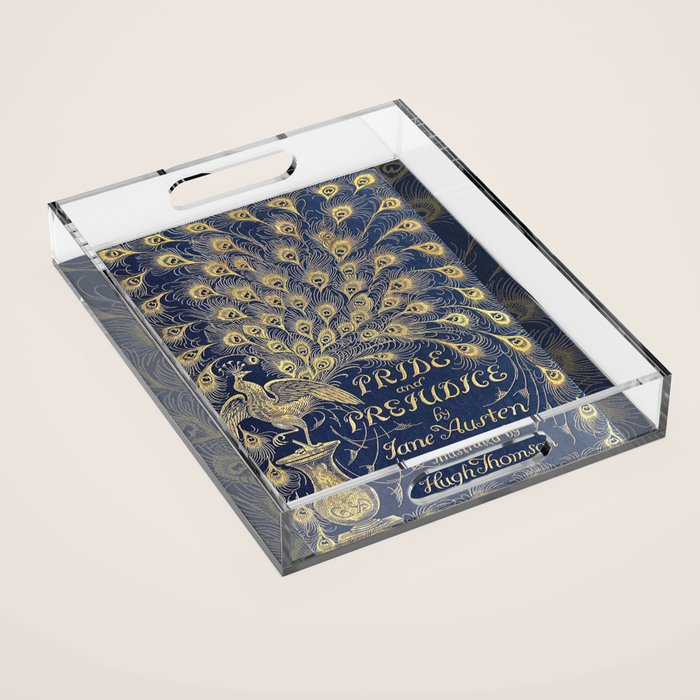 Pride and Prejudice by Jane Austen Vintage Peacock Book Cover Acrylic Tray Gallery Image 1