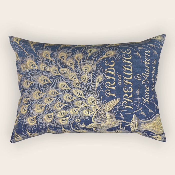 Pride and Prejudice by Jane Austen Vintage Peacock Book Cover Rectangular Pillow Gallery Image 2