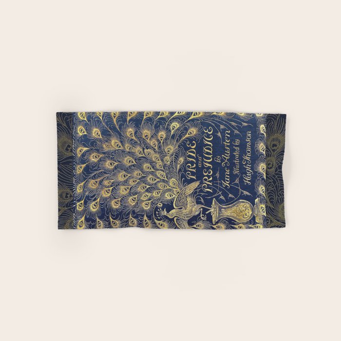 Pride and Prejudice by Jane Austen Vintage Peacock Book Cover Bath Towel Gallery Image 1