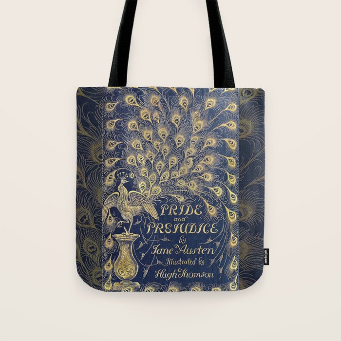 Pride and Prejudice by Jane Austen Vintage Peacock Book Cover Tote Bag Gallery Image 1