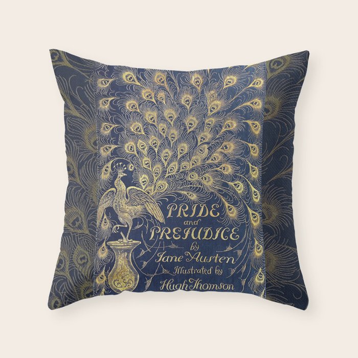 Pride and Prejudice by Jane Austen Vintage Peacock Book Cover Throw Pillow Gallery Image 6