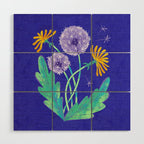 Dandelion Florals on Blue Wood Wall Art Gallery Image 1