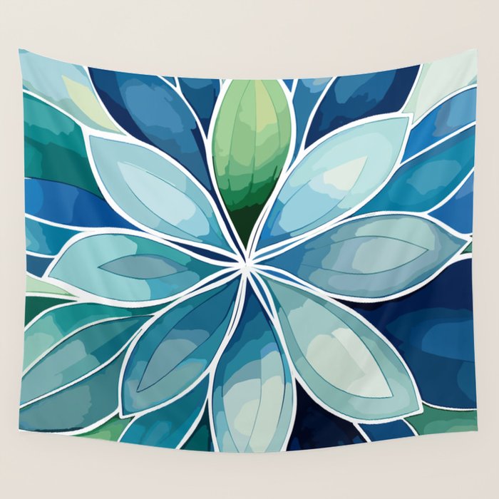 Blue and Green Bloom in Floral Wall Tapestry Gallery Image 1