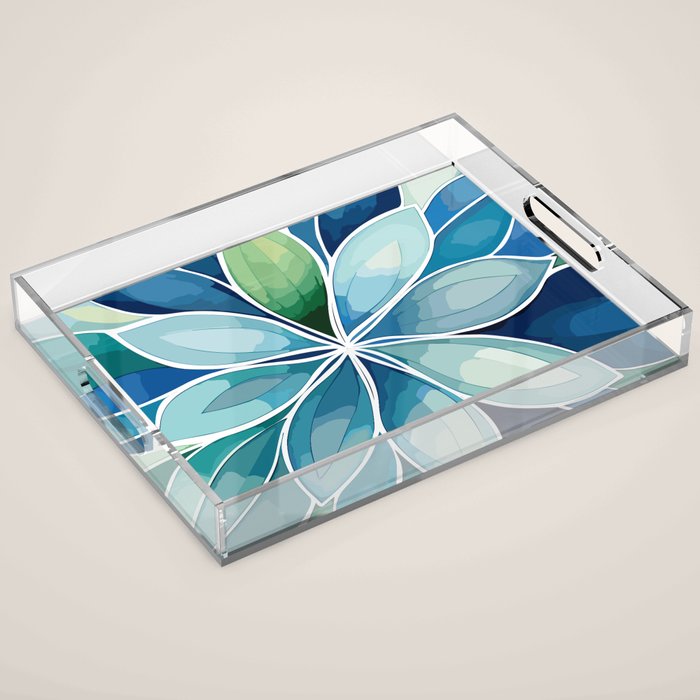 Blue and Green Bloom in Floral Acrylic Tray Gallery Image 1