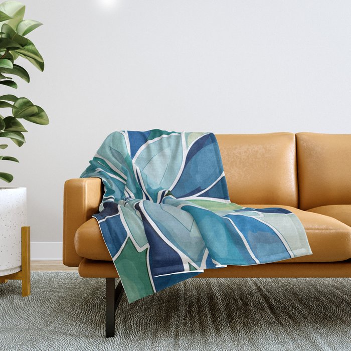 Blue and Green Bloom in Floral Throw Blanket Gallery Image 1