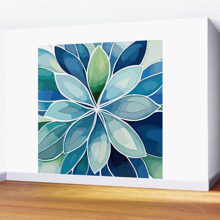 Blue and Green Bloom in Floral Wall Mural Gallery Image 2