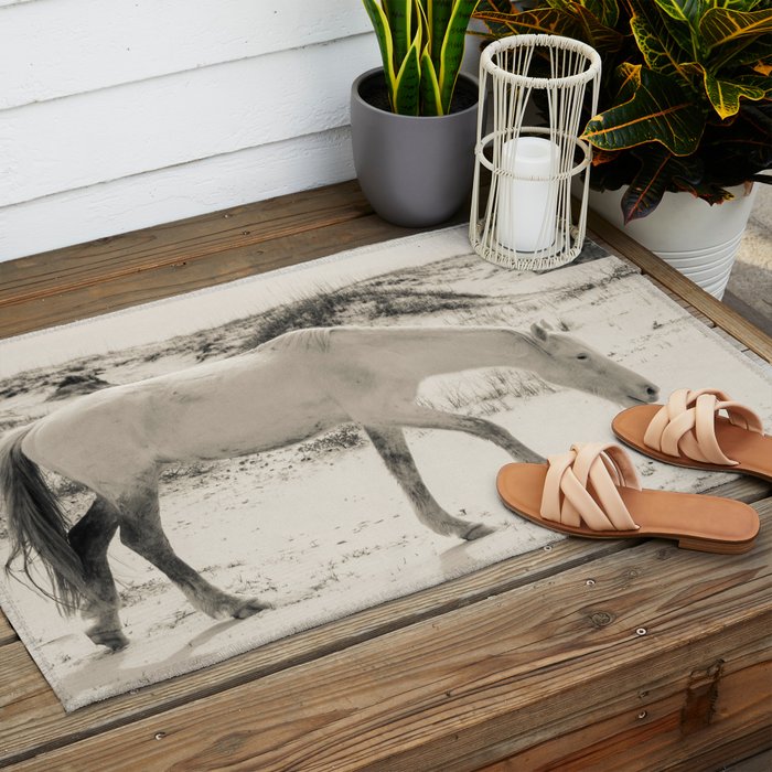 Wild Horses 3 - Black and White Outdoor Rug Gallery Image 2