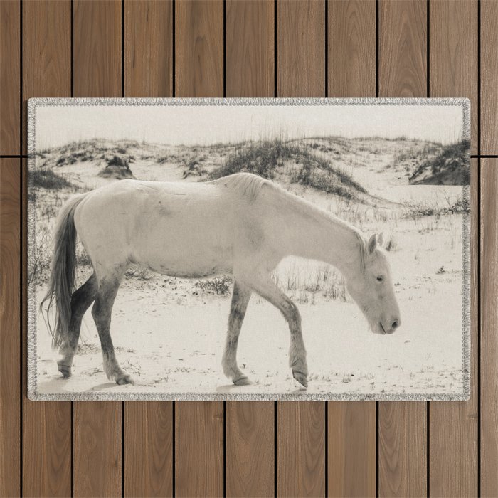 Wild Horses 3 - Black and White Outdoor Rug Gallery Image 1