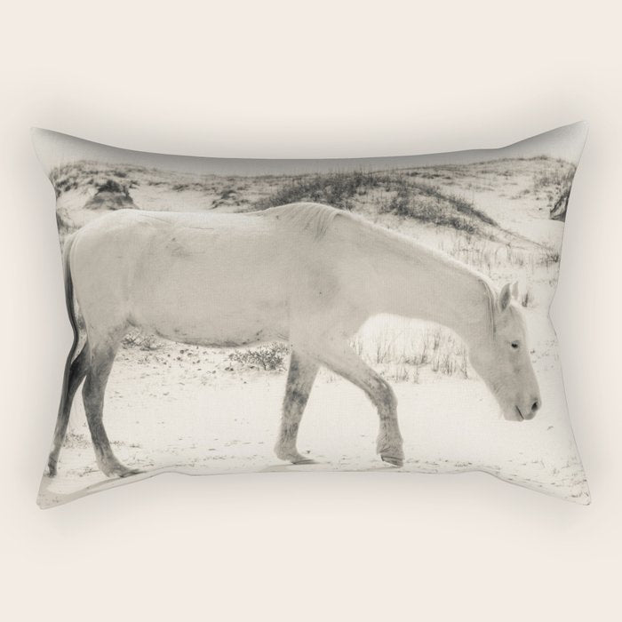Wild Horses 3 - Black and White Rectangular Pillow Gallery Image 2