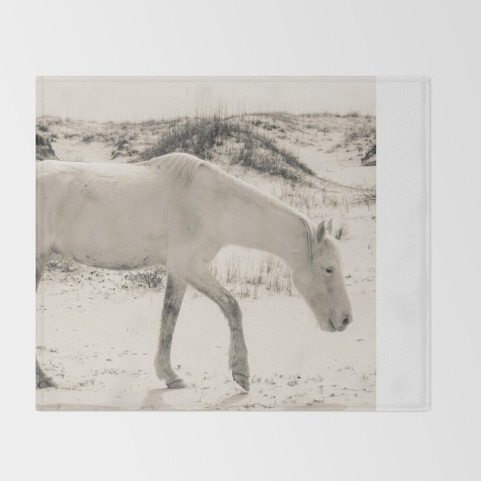 Wild Horses 3 - Black and White Throw Blanket Gallery Image 2