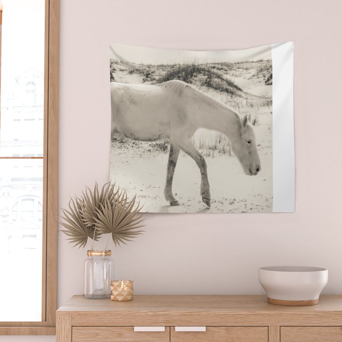 Wild Horses 3 - Black and White Wall Tapestry Gallery Image 2