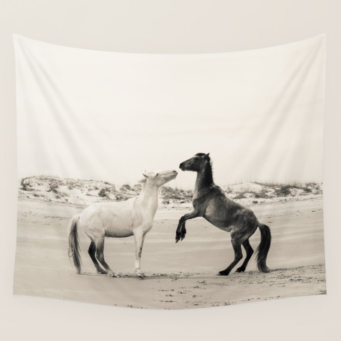 Wild Horses 4 - Black and White Wall Tapestry Gallery Image 4