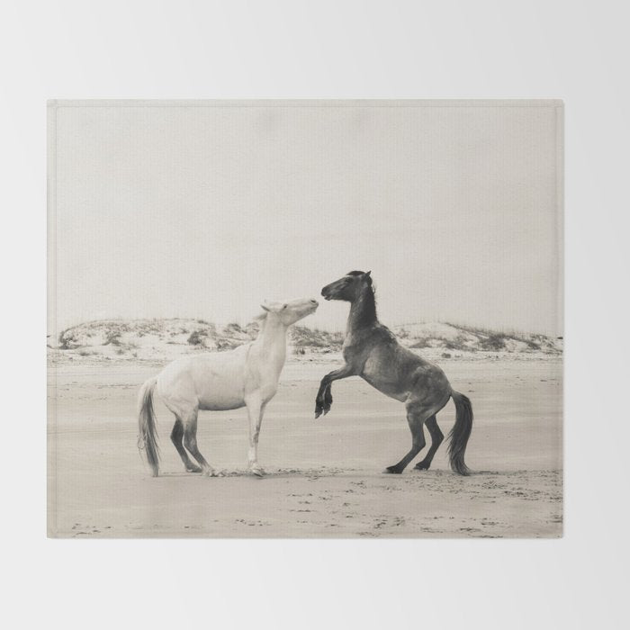 Wild Horses 4 - Black and White Throw Blanket Gallery Image 2
