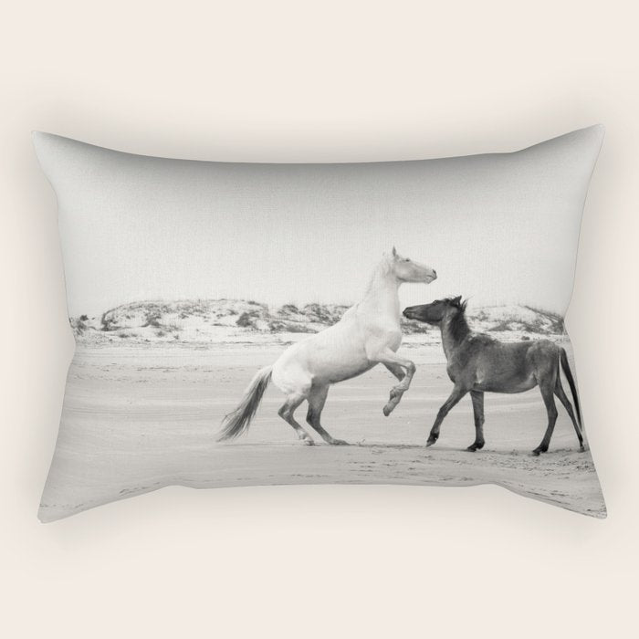 Wild Horses 5 - Black and White Rectangular Pillow Gallery Image 1