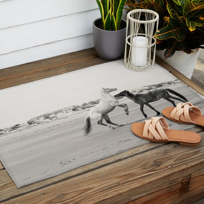Wild Horses 5 - Black and White Outdoor Rug Gallery Image 2