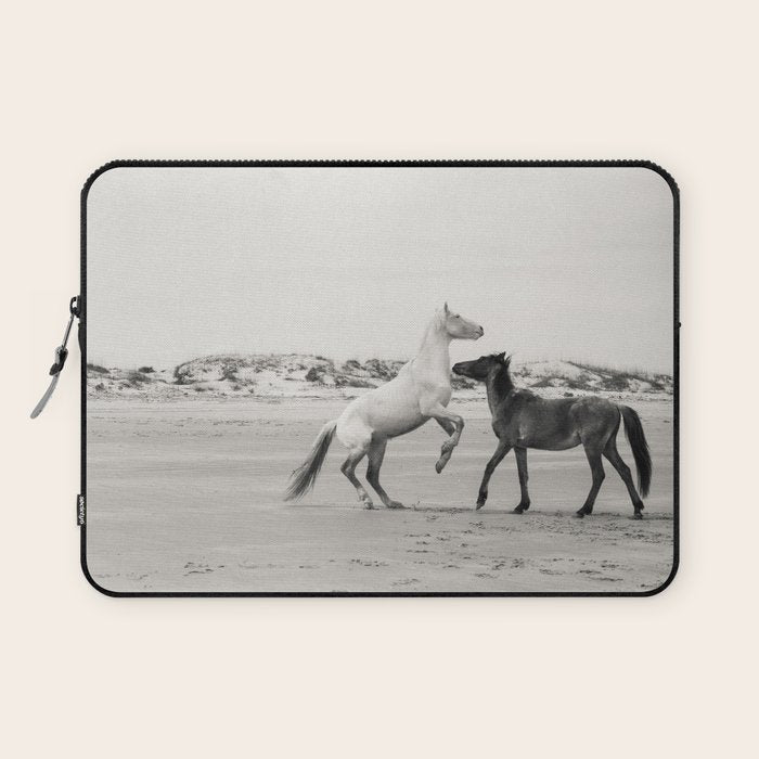 Wild Horses 5 - Black and White Laptop Sleeve Gallery Image 1