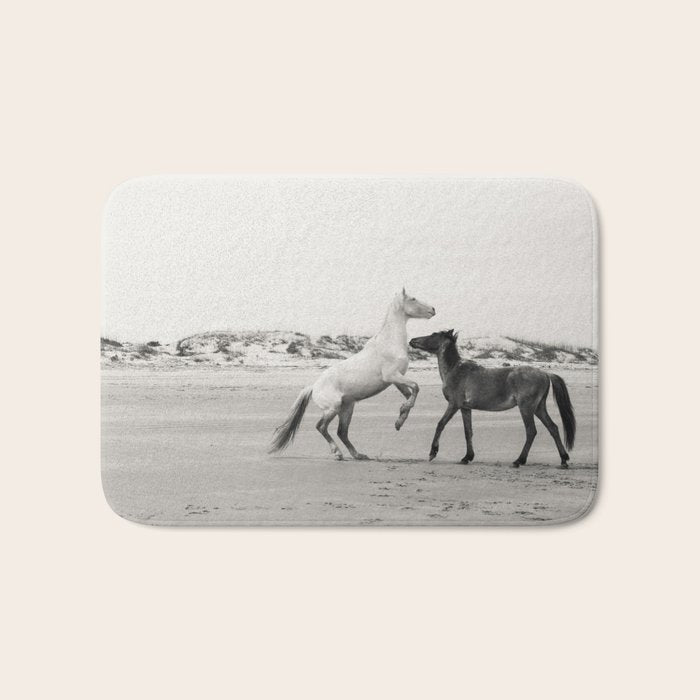 Wild Horses 5 - Black and White Bath Mat Gallery Image 1