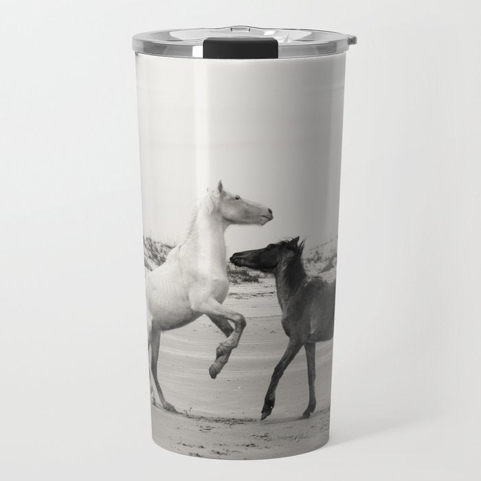 Wild Horses 5 - Black and White Travel Mug Gallery Image 1