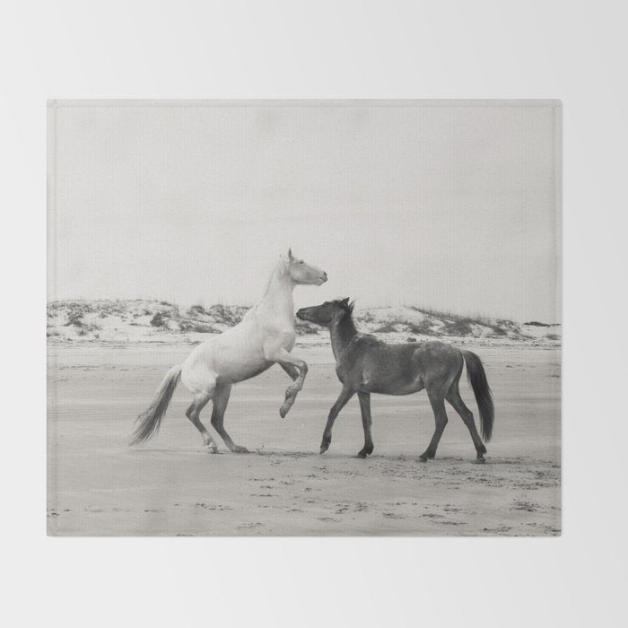 Wild Horses 5 - Black and White Throw Blanket Gallery Image 2