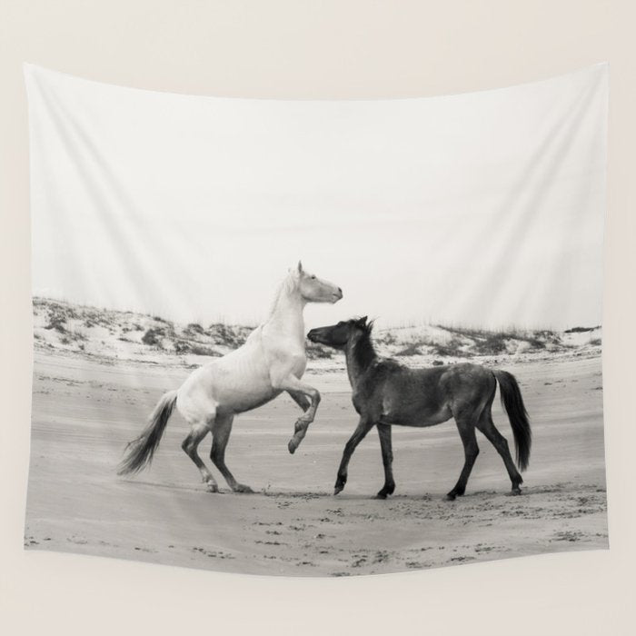 Wild Horses 5 - Black and White Wall Tapestry Gallery Image 4