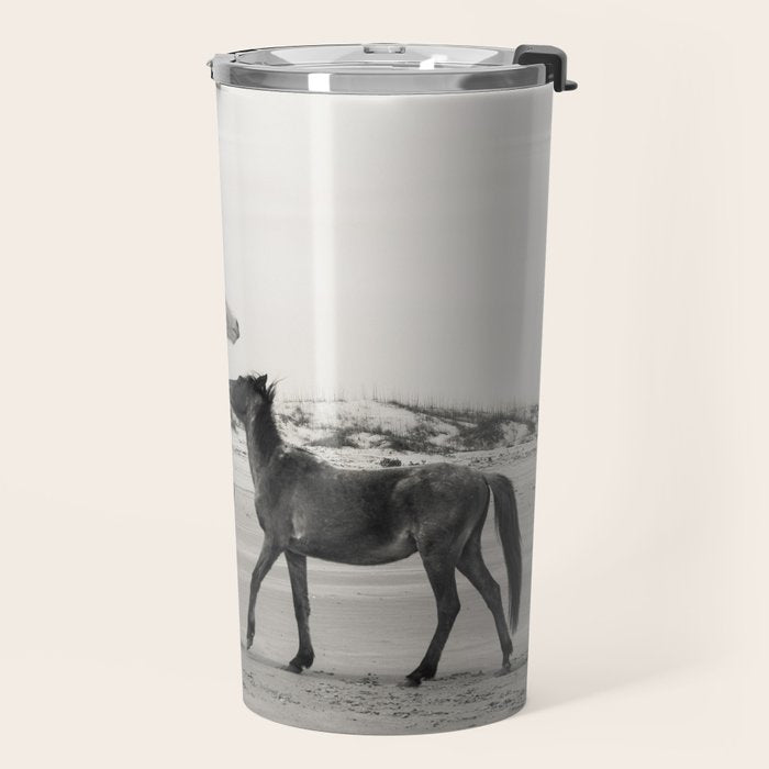 Wild Horses 5 - Black and White Travel Mug Gallery Image 2
