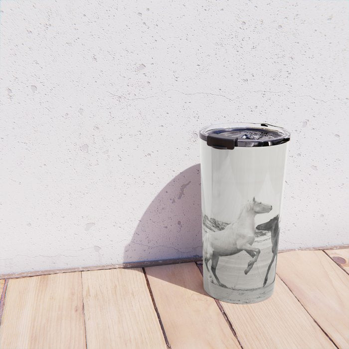 Wild Horses 5 - Black and White Travel Mug Gallery Image 4