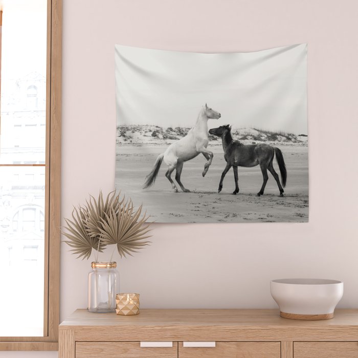 Wild Horses 5 - Black and White Wall Tapestry Gallery Image 2