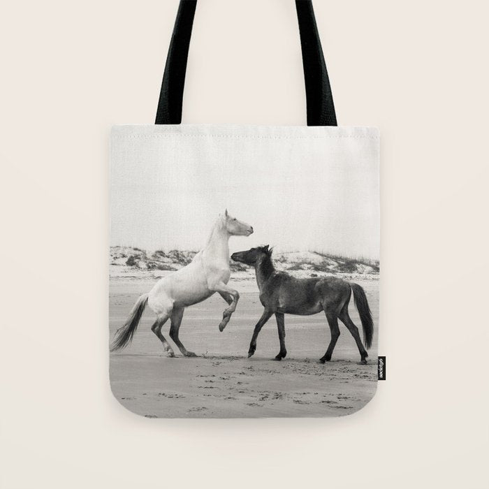 Wild Horses 5 - Black and White Tote Bag Gallery Image 1