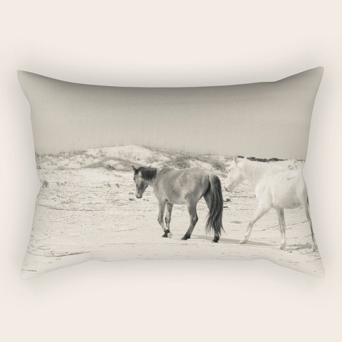 Wild Horses 6 - Black and White Rectangular Pillow Gallery Image 2