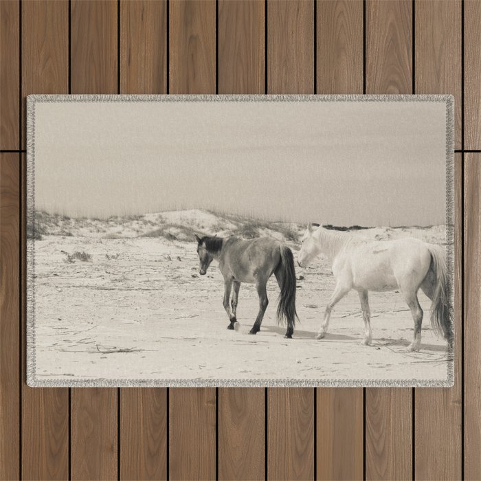 Wild Horses 6 - Black and White Outdoor Rug Gallery Image 1