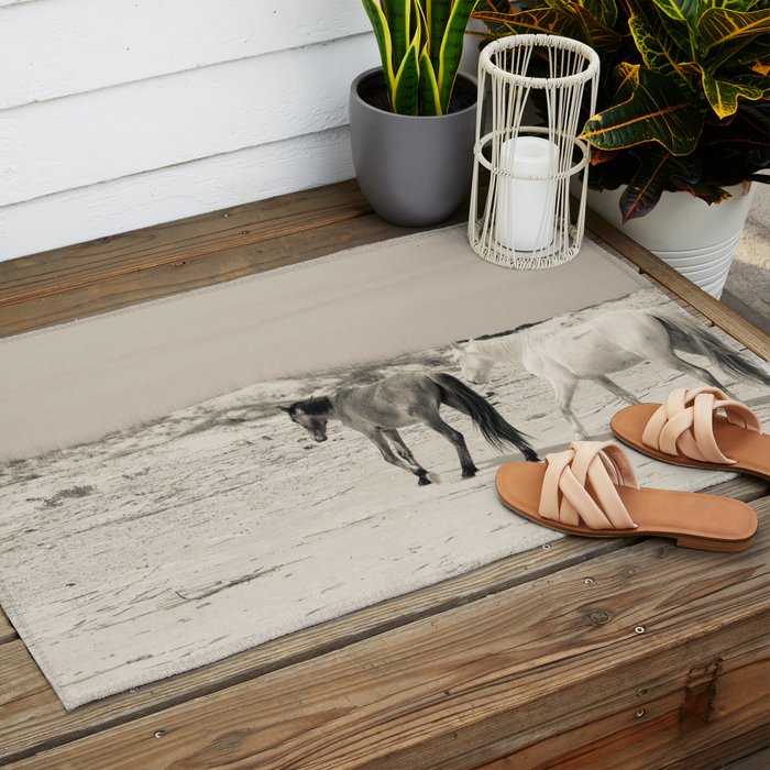 Wild Horses 6 - Black and White Outdoor Rug Gallery Image 2