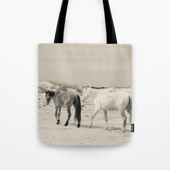 Wild Horses 6 - Black and White Tote Bag Gallery Image 1