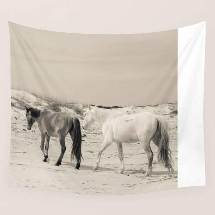 Wild Horses 6 - Black and White Wall Tapestry Gallery Image 1