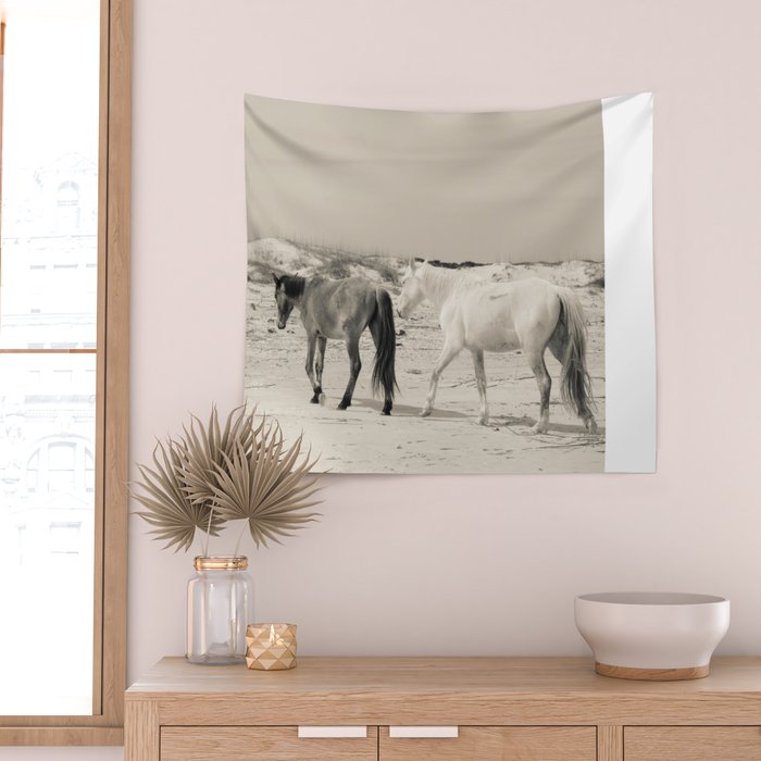 Wild Horses 6 - Black and White Wall Tapestry Gallery Image 2