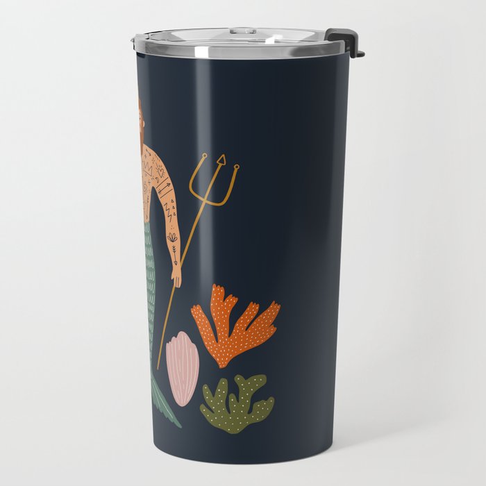 Hipster Mermaid Merman With Tattoos Poseidon King Of The Sea Midcentury Modern Cool Magical Mystical Abstract Art Bohemian Boho Style Trendy  Travel Mug Gallery Image 2