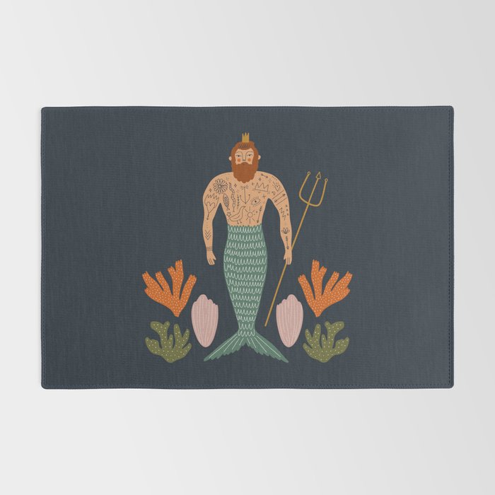 Hipster Mermaid Merman With Tattoos Poseidon King Of The Sea Midcentury Modern Cool Magical Mystical Abstract Art Bohemian Boho Style Trendy  Rug Gallery Image 2
